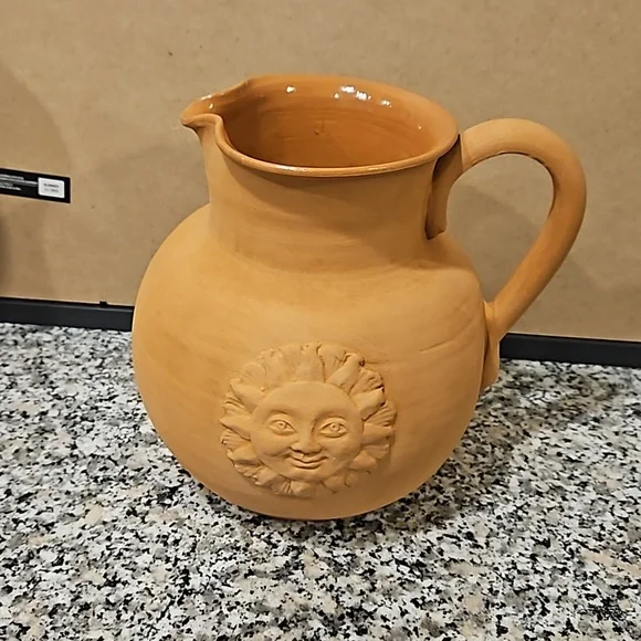 Vintage Clay Pitcher with Sun Design - Picture 1 of 4